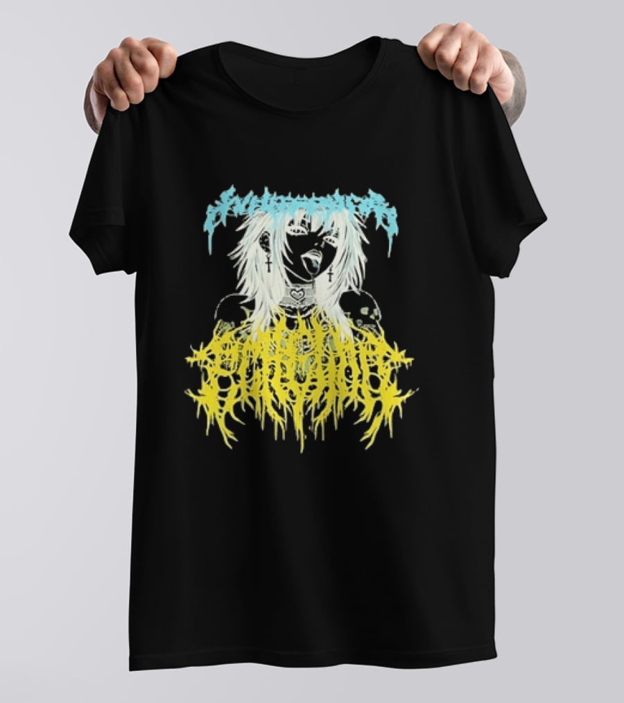 Anime Girl Emo Goth Aesthetic Crybaby Hardcore Chained Heart Cross Earrings T-Shirt
