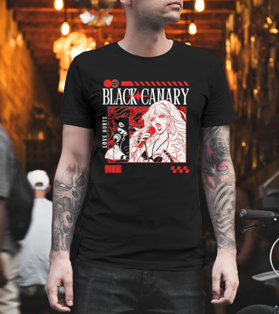 Black Canary Love Hurts DC Comics Superhero Microphone Music Scene T-Shirt