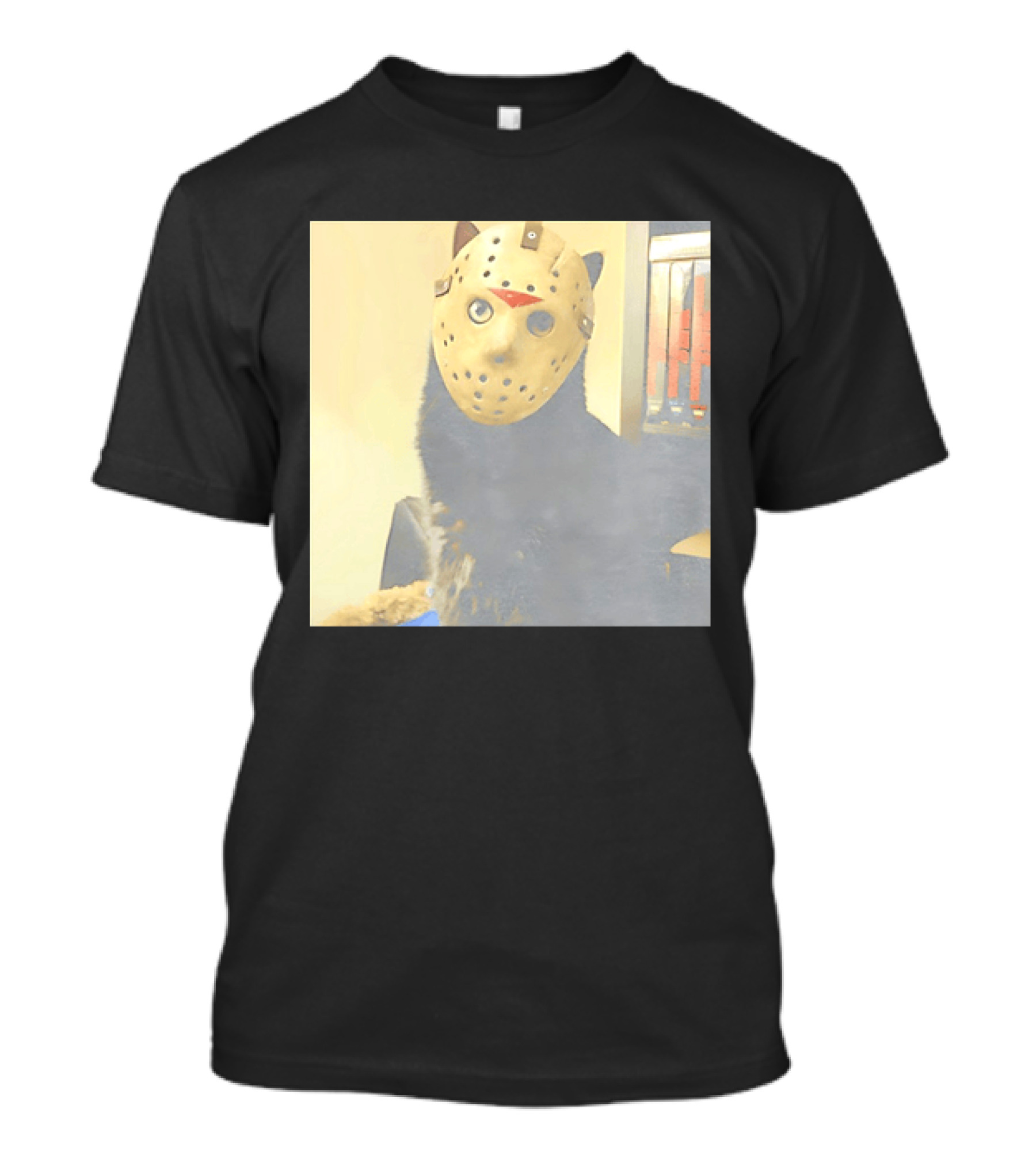 Black Cat In Horror Movie Jason Voorhees Mask T-Shirt