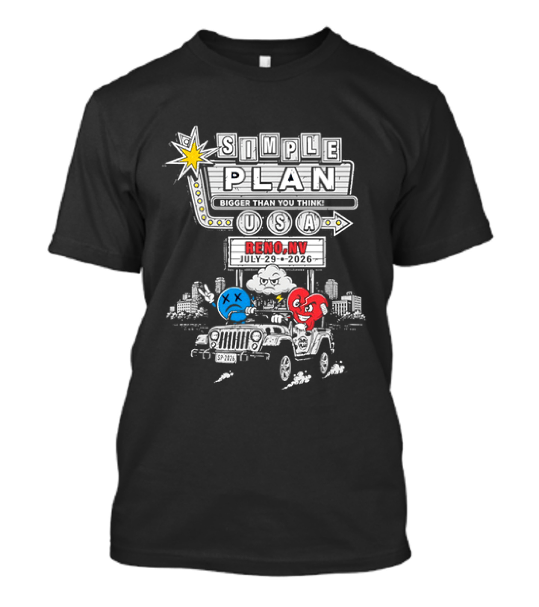 Bigger Than You Think Simple Plan USA Tour Reno NV 2026 Jeep Adventure T-Shirt