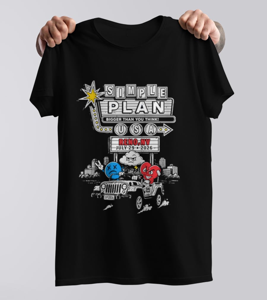 Bigger Than You Think Simple Plan USA Tour Reno NV 2026 Jeep Adventure T-Shirt