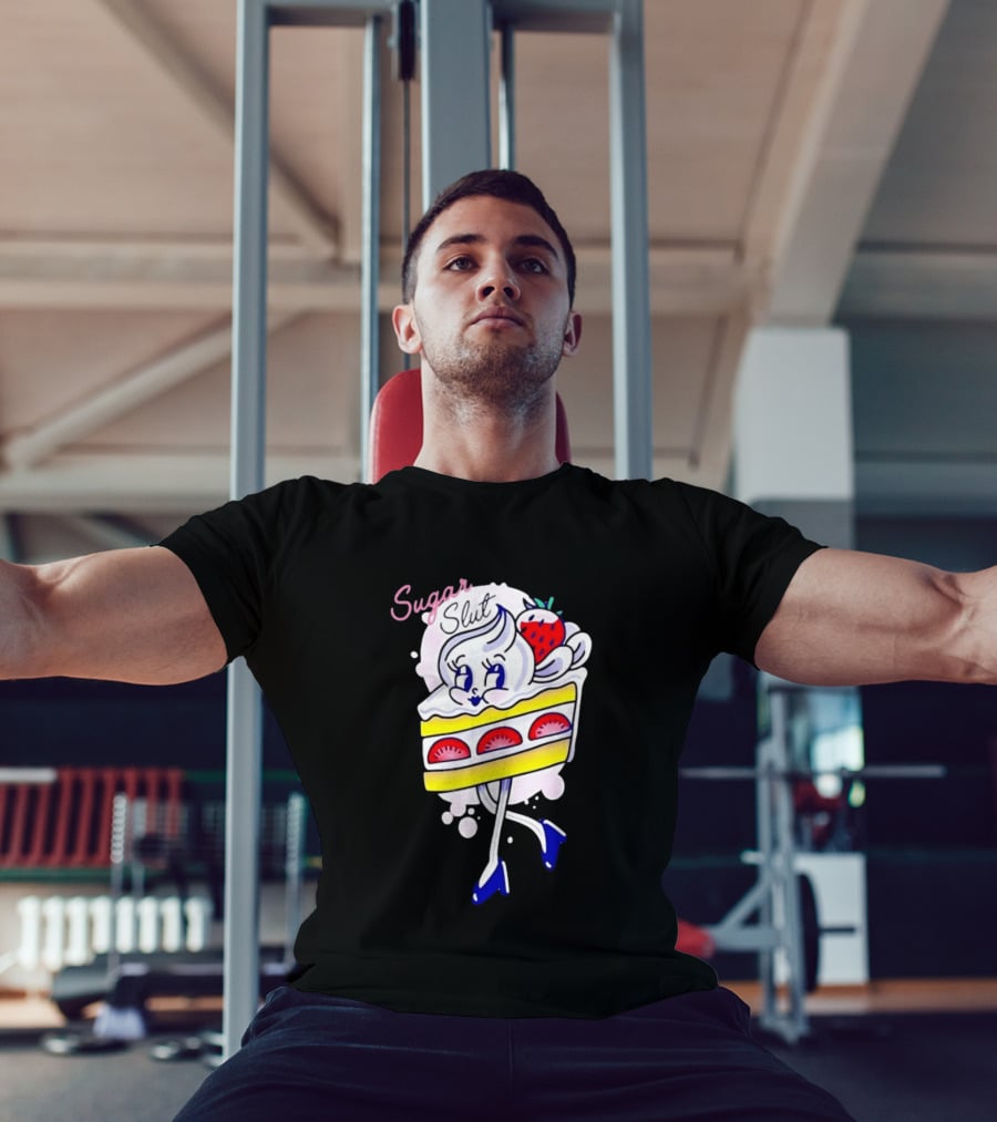 Sugar Slut Strawberry Cake Cartoon Slice With Whipped Cream And Berries T-Shirt