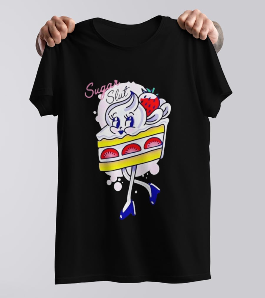 Sugar Slut Strawberry Cake Cartoon Slice With Whipped Cream And Berries T-Shirt