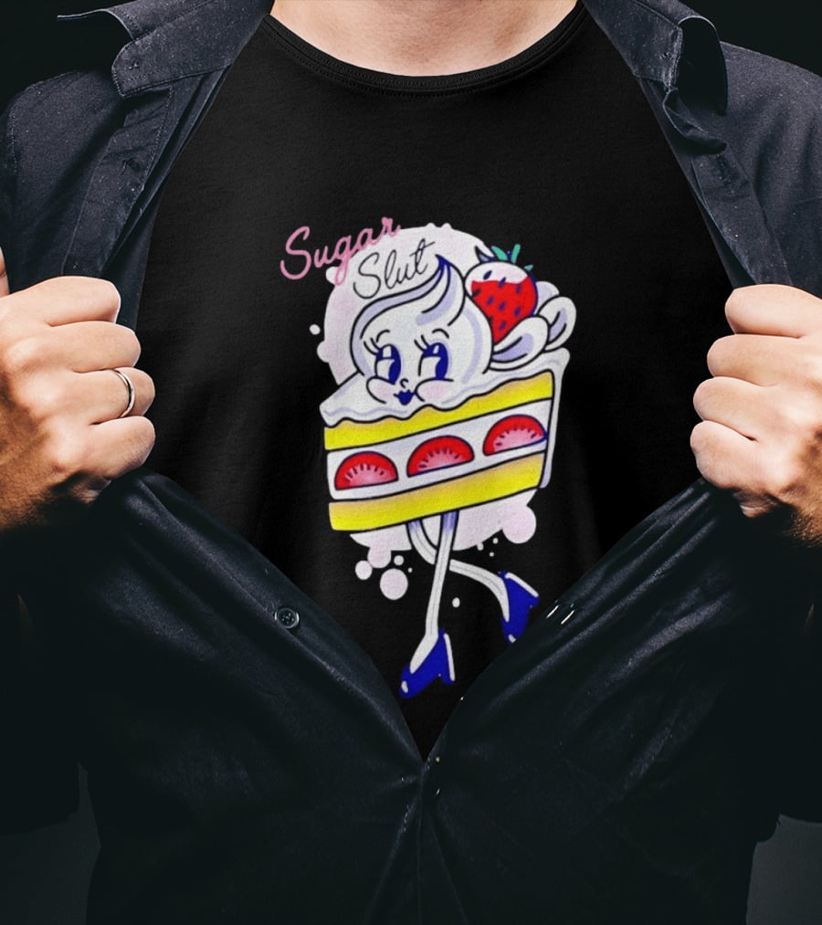 Sugar Slut Strawberry Cake Cartoon Slice With Whipped Cream And Berries T-Shirt