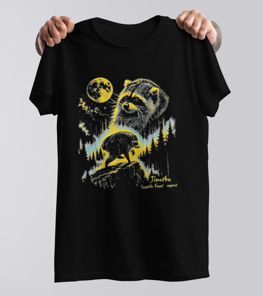 Timothy Seattle Feral Legend Raccoon Wildlife Moon Night Scene T-Shirt