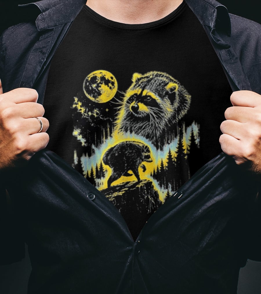 Timothy Seattle Feral Legend Raccoon Wildlife Moon Night Scene T-Shirt