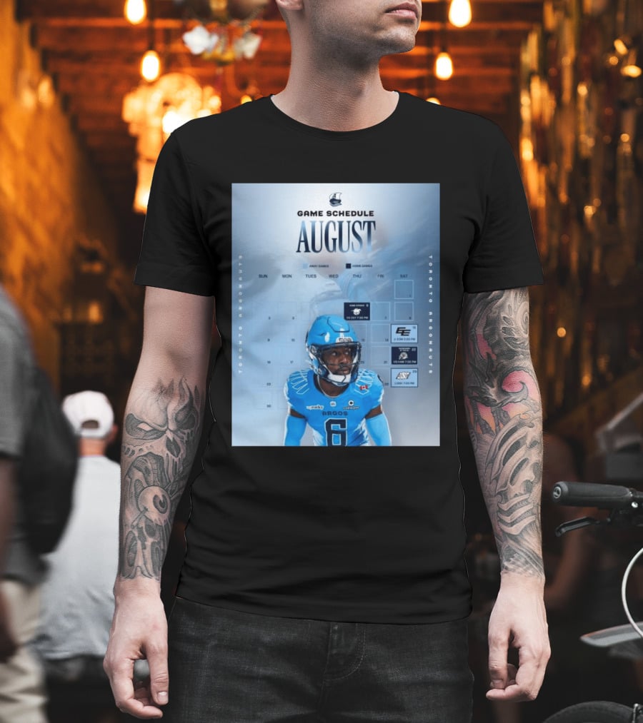 Toronto Argonauts August Game Schedule 2023 CFL Football Player Calendar T-Shirt