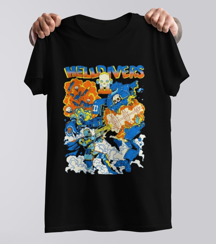 Helldivers Super Earth Soldier Combat Action Explosive Battle Scene T-Shirt
