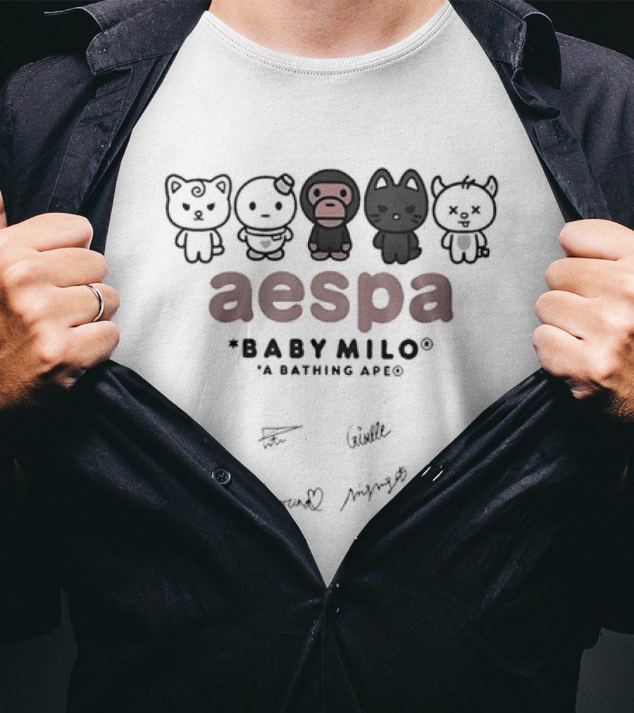 Aespa Collaboration With Baby Milo A Bathing Ape And Karina Winter T-Shirt