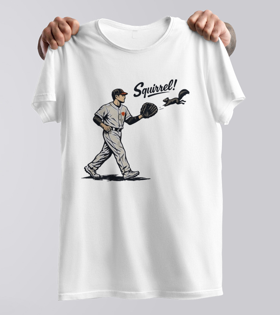 Baseball Player With Glove And Squirrel Chase T-Shirt