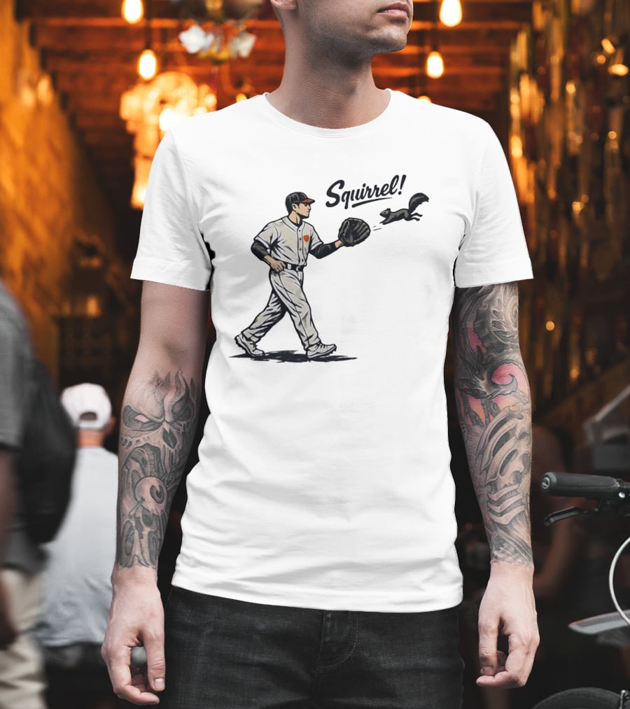 Baseball Player With Glove And Squirrel Chase T-Shirt