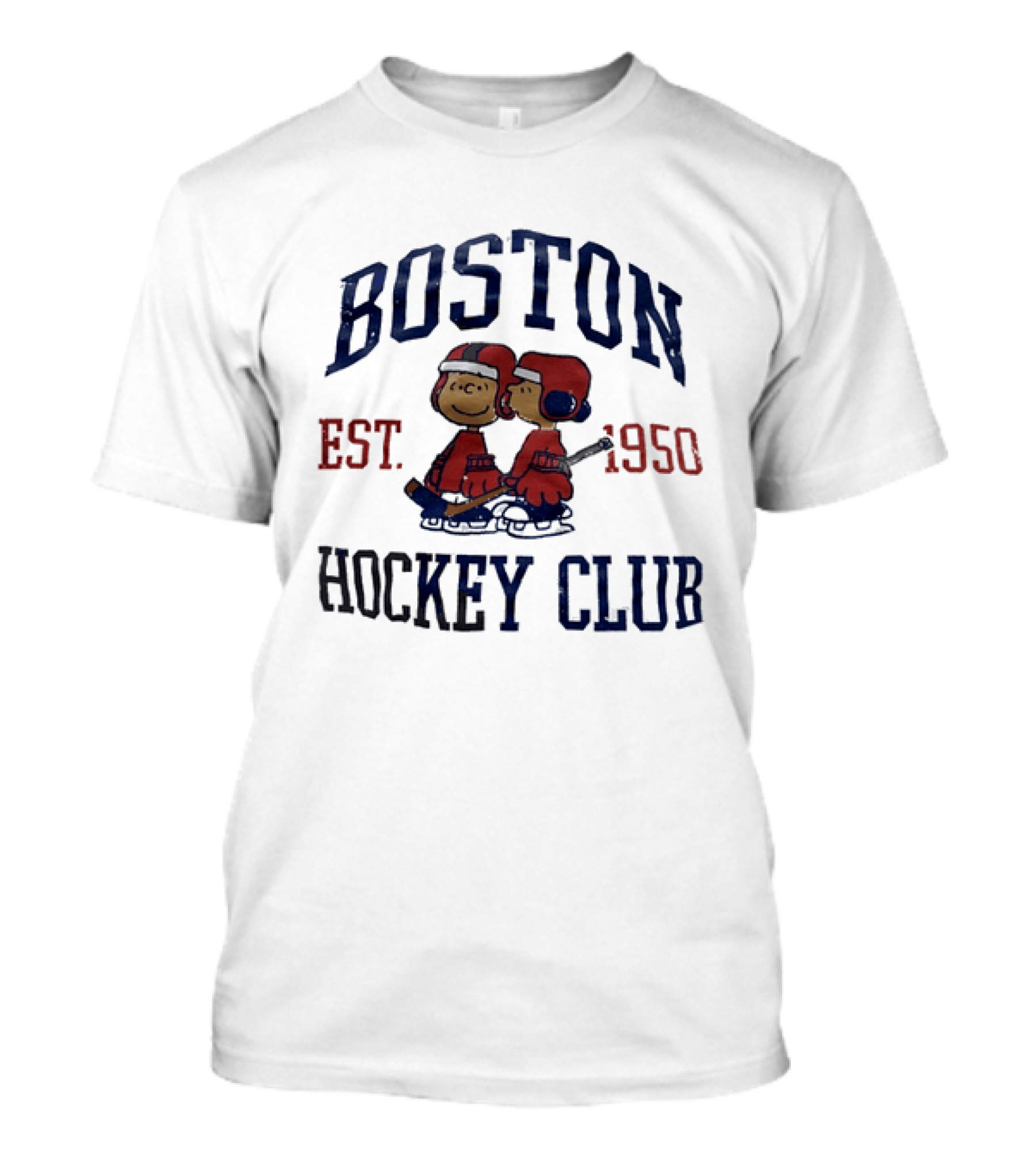 Boston Hockey Club Est 1950 Peanuts Characters Distressed T-Shirt