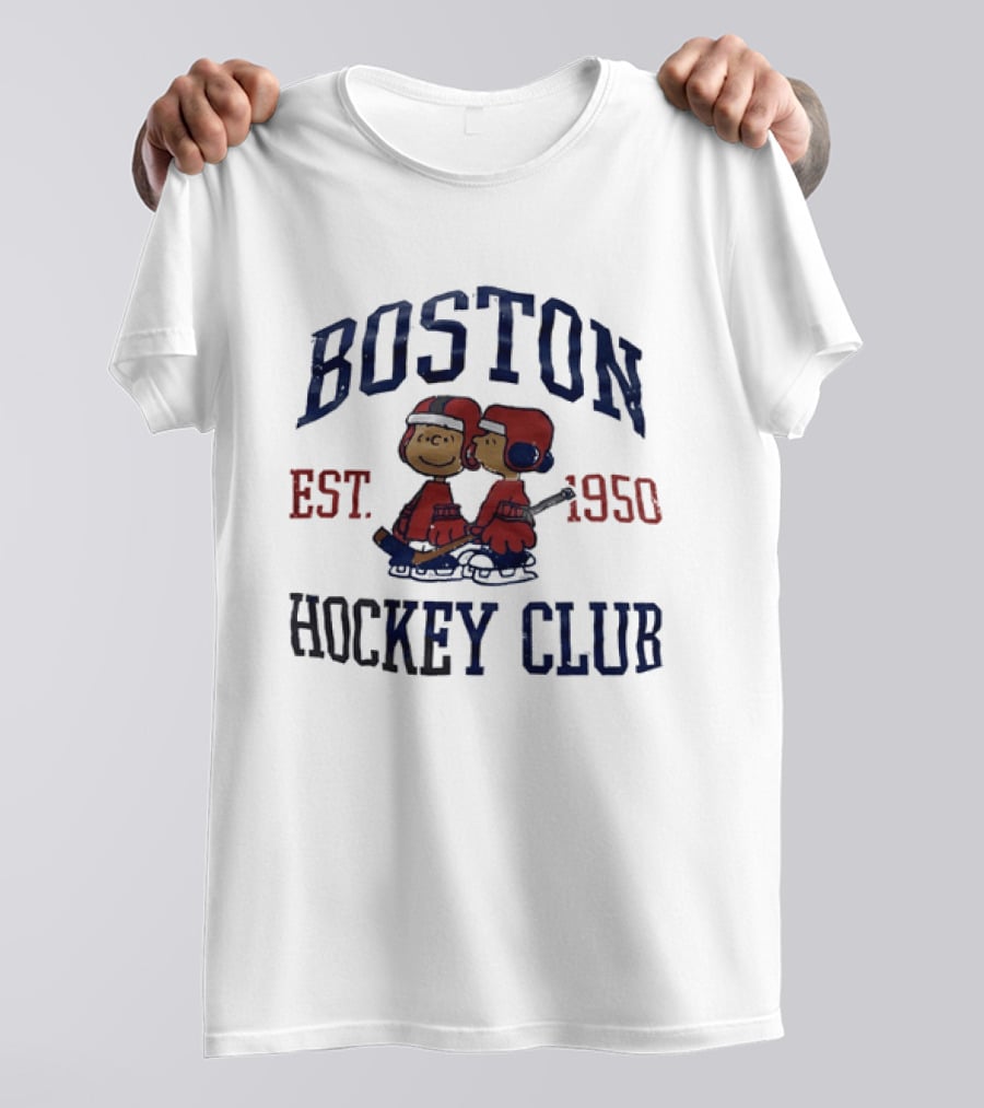Boston Hockey Club Est 1950 Peanuts Characters Distressed T-Shirt
