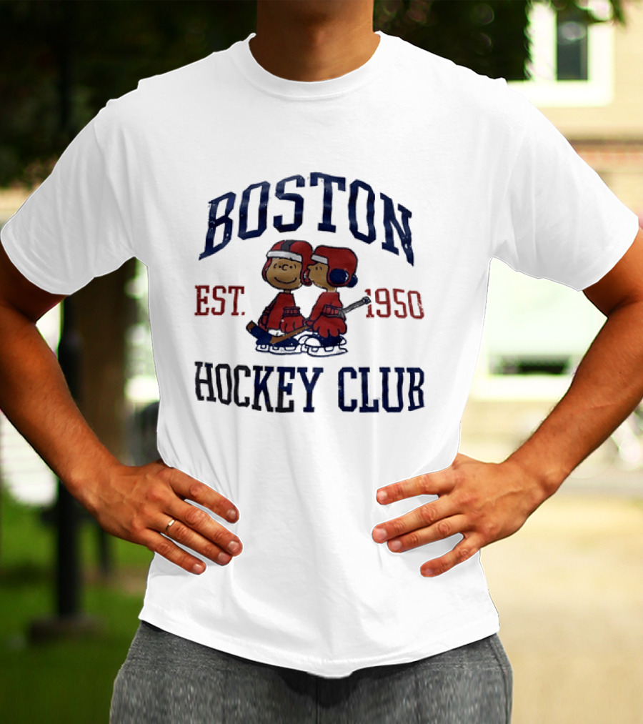 Boston Hockey Club Est 1950 Peanuts Characters Distressed T-Shirt