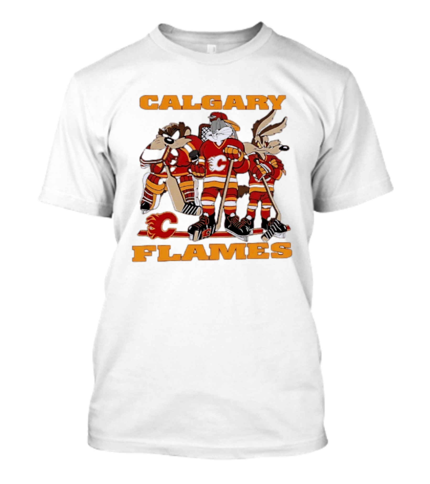 Calgary Flames Looney Tunes Bugs Bunny Hockey Team Characters T-Shirt