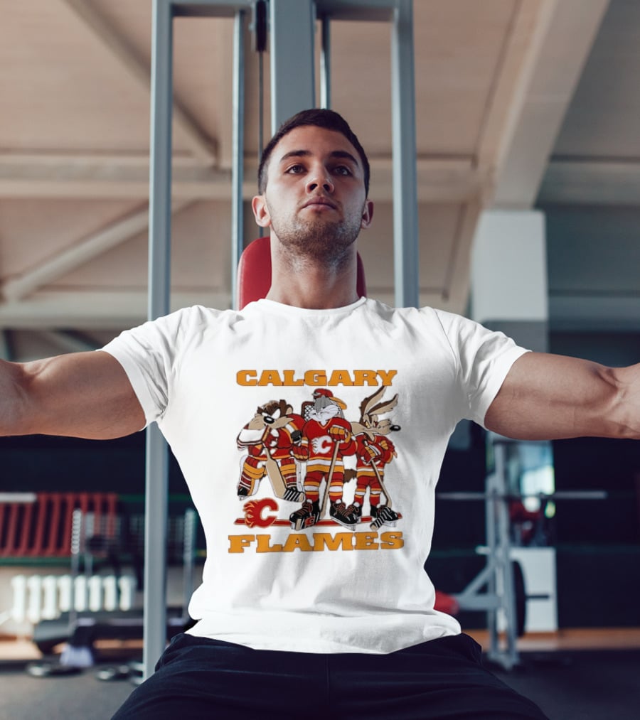 Calgary Flames Looney Tunes Bugs Bunny Hockey Team Characters T-Shirt