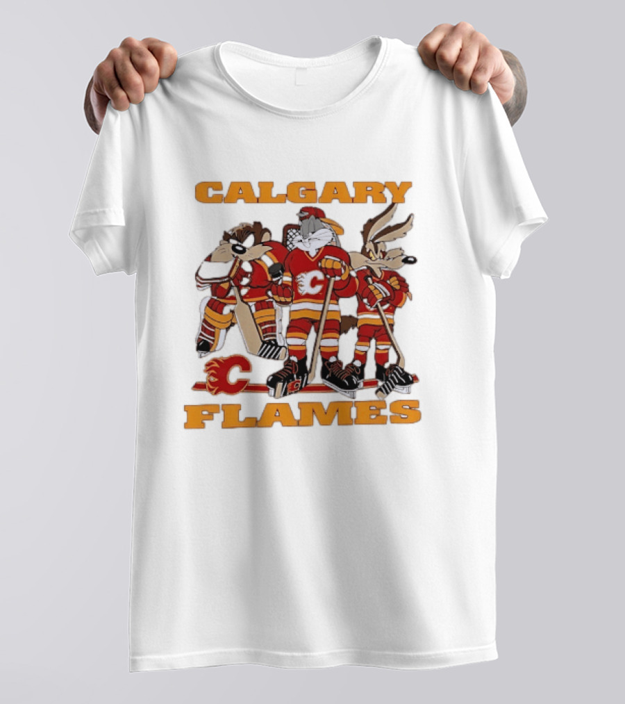 Calgary Flames Looney Tunes Bugs Bunny Hockey Team Characters T-Shirt
