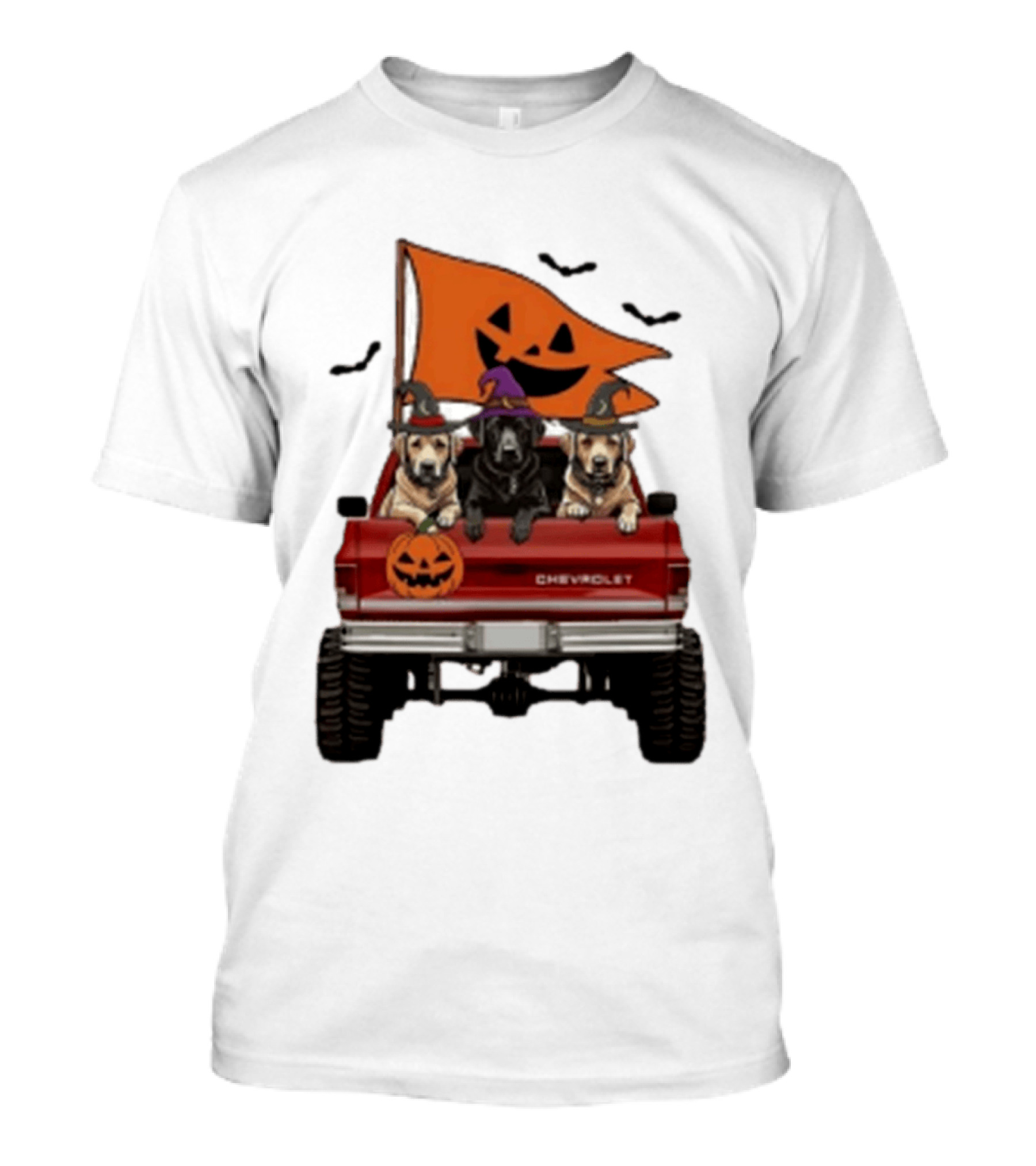 Chevrolet Halloween Dogs In Truck With Pumpkin And Bats T-Shirt