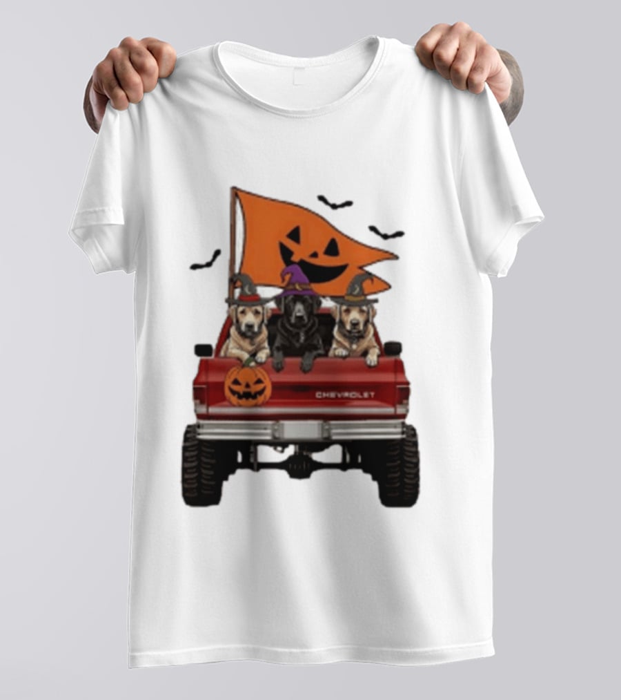 Chevrolet Halloween Dogs In Truck With Pumpkin And Bats T-Shirt
