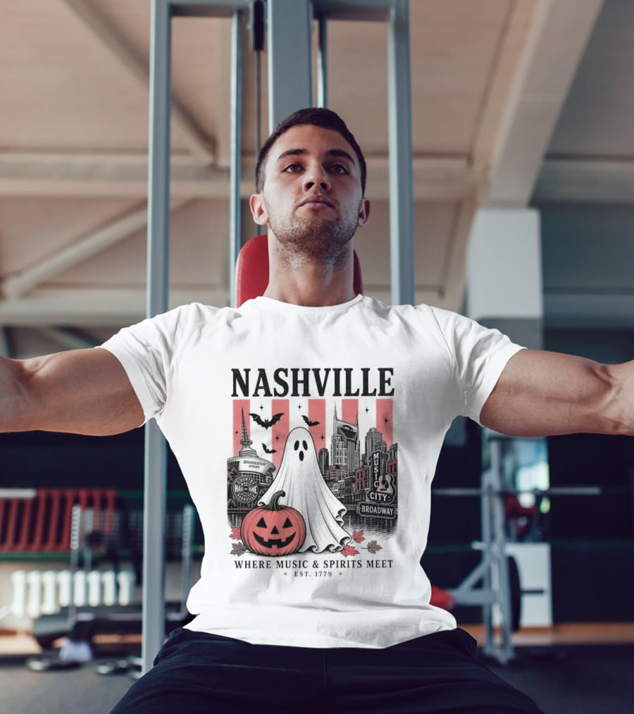 Nashville Halloween Ghost Music Spirits Skyline Pumpkin Bats T-Shirt