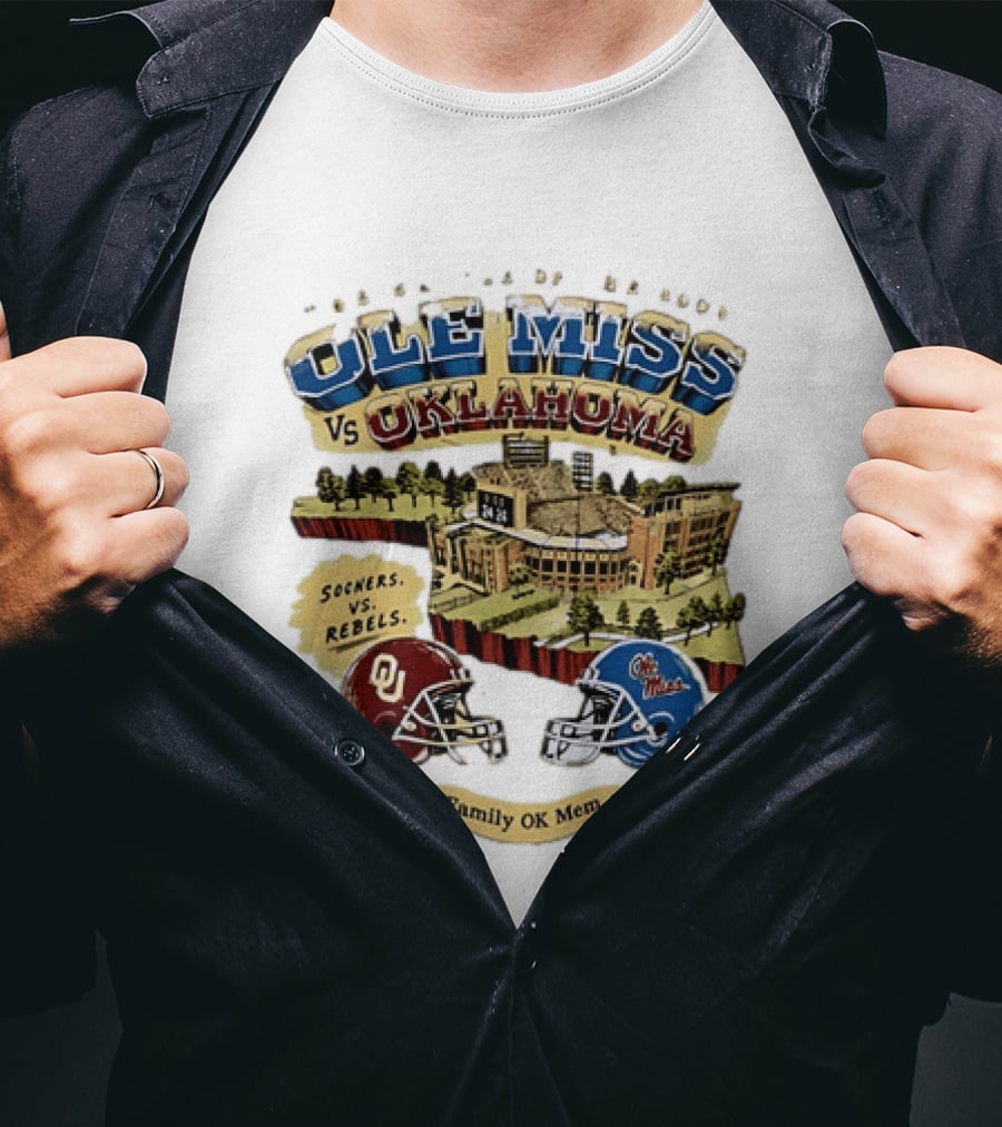 Ole Miss Vs Oklahoma Sooners Rebels Gaylord Family OK Mem Stadium T-Shirt