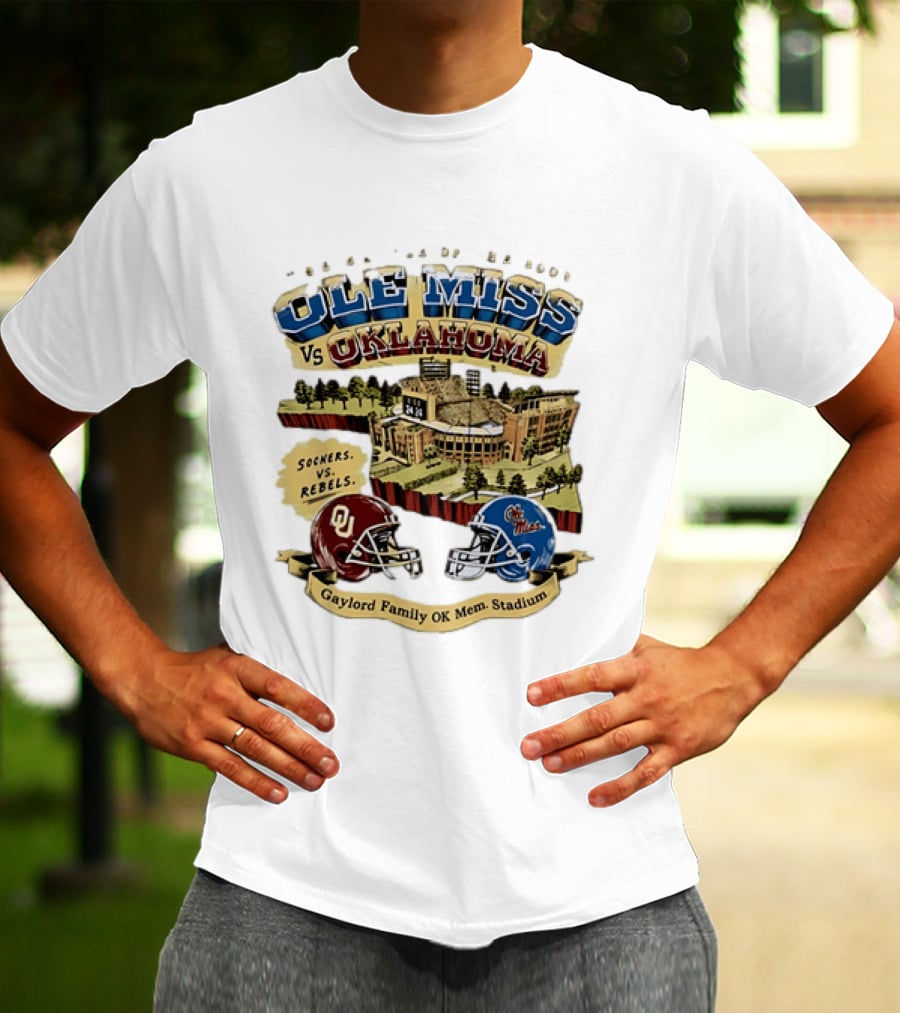 Ole Miss Vs Oklahoma Sooners Rebels Gaylord Family OK Mem Stadium T-Shirt