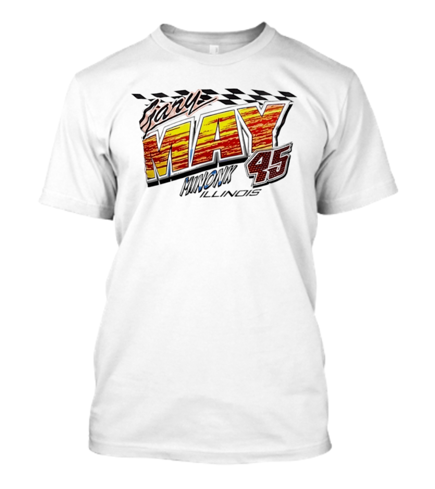 Gary May 45 Minonk Illinois Racing Motorsports Checkerboard T-Shirt