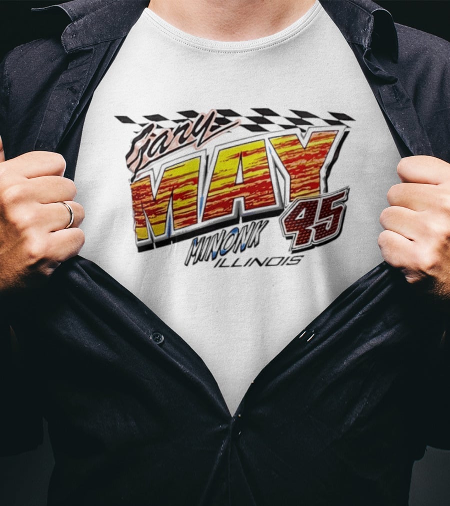 Gary May 45 Minonk Illinois Racing Motorsports Checkerboard T-Shirt
