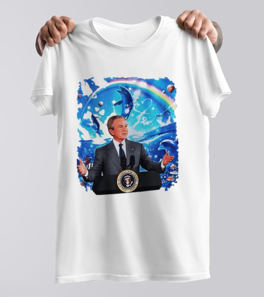 George W Bush Dolphins Coexist Peacefully With Rainbow And Ocean Scene T-Shirt
