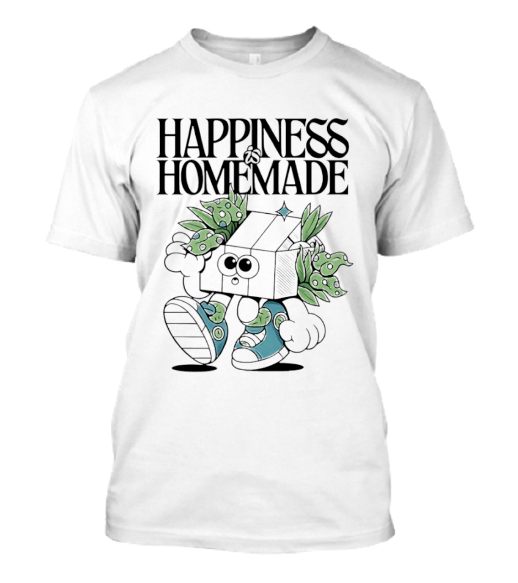 Happiness Is Homemade Cute Cartoon Box Character With Flowers T-Shirt