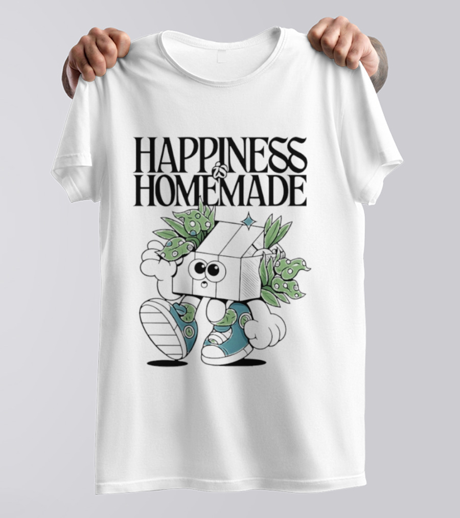 Happiness Is Homemade Cute Cartoon Box Character With Flowers T-Shirt