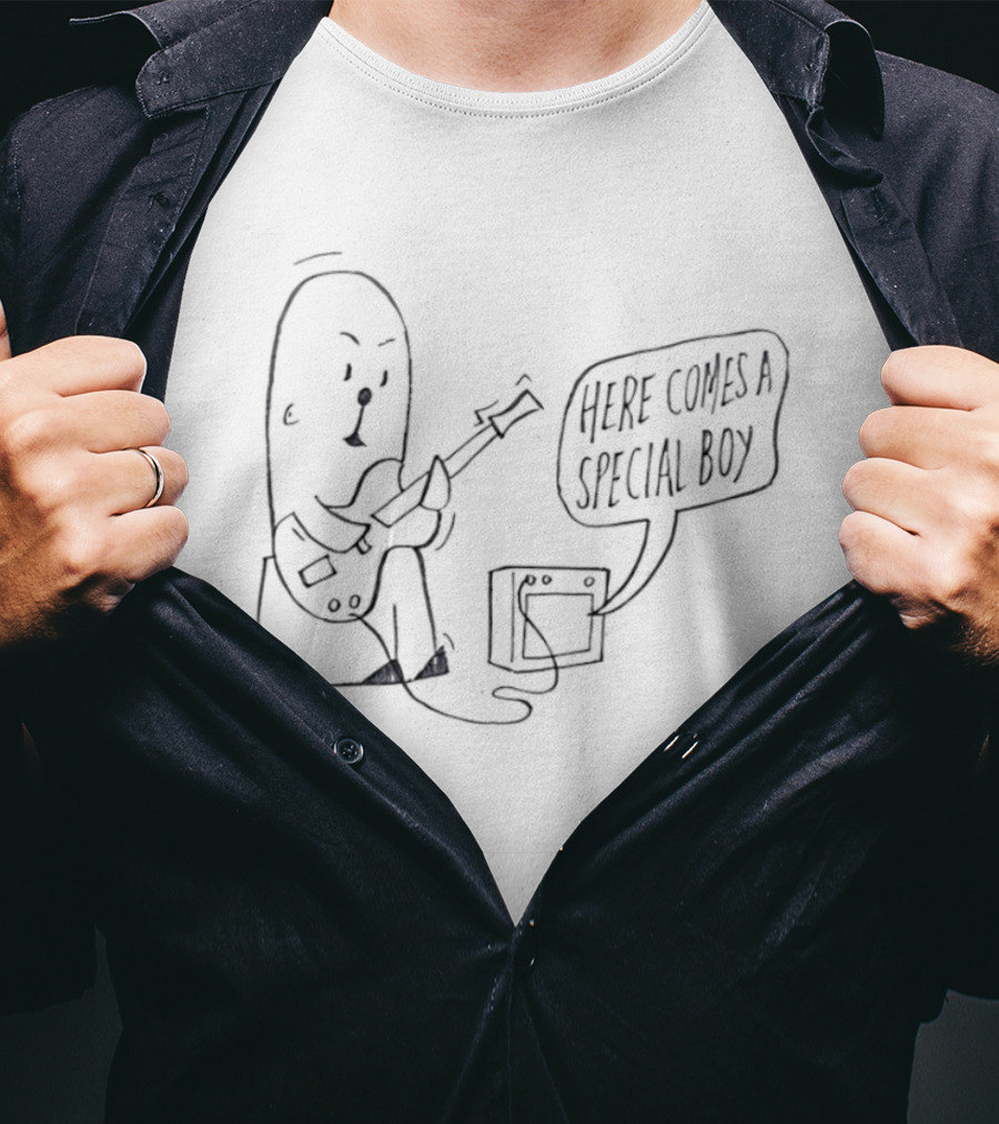 Special Boy Cartoon With Guitar And Amp Here Comes A Special Boy T-Shirt