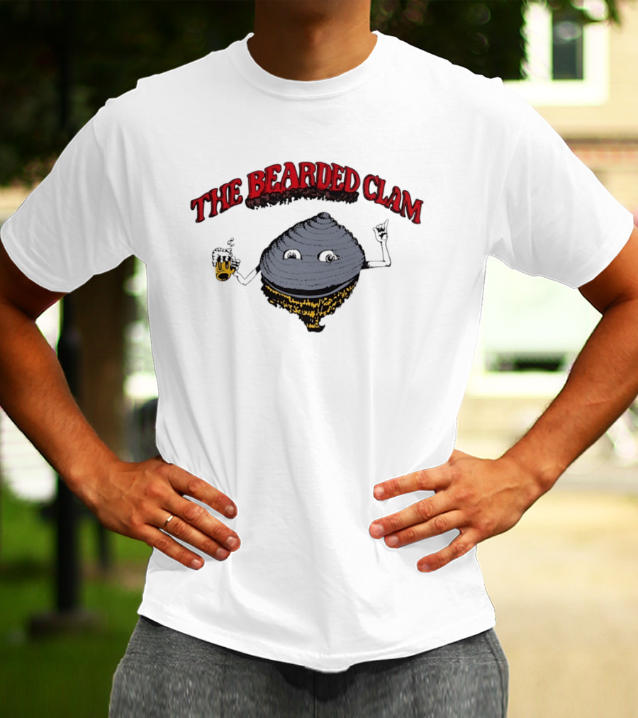 The Bearded Clam Cartoon Drinking Beer T-Shirt