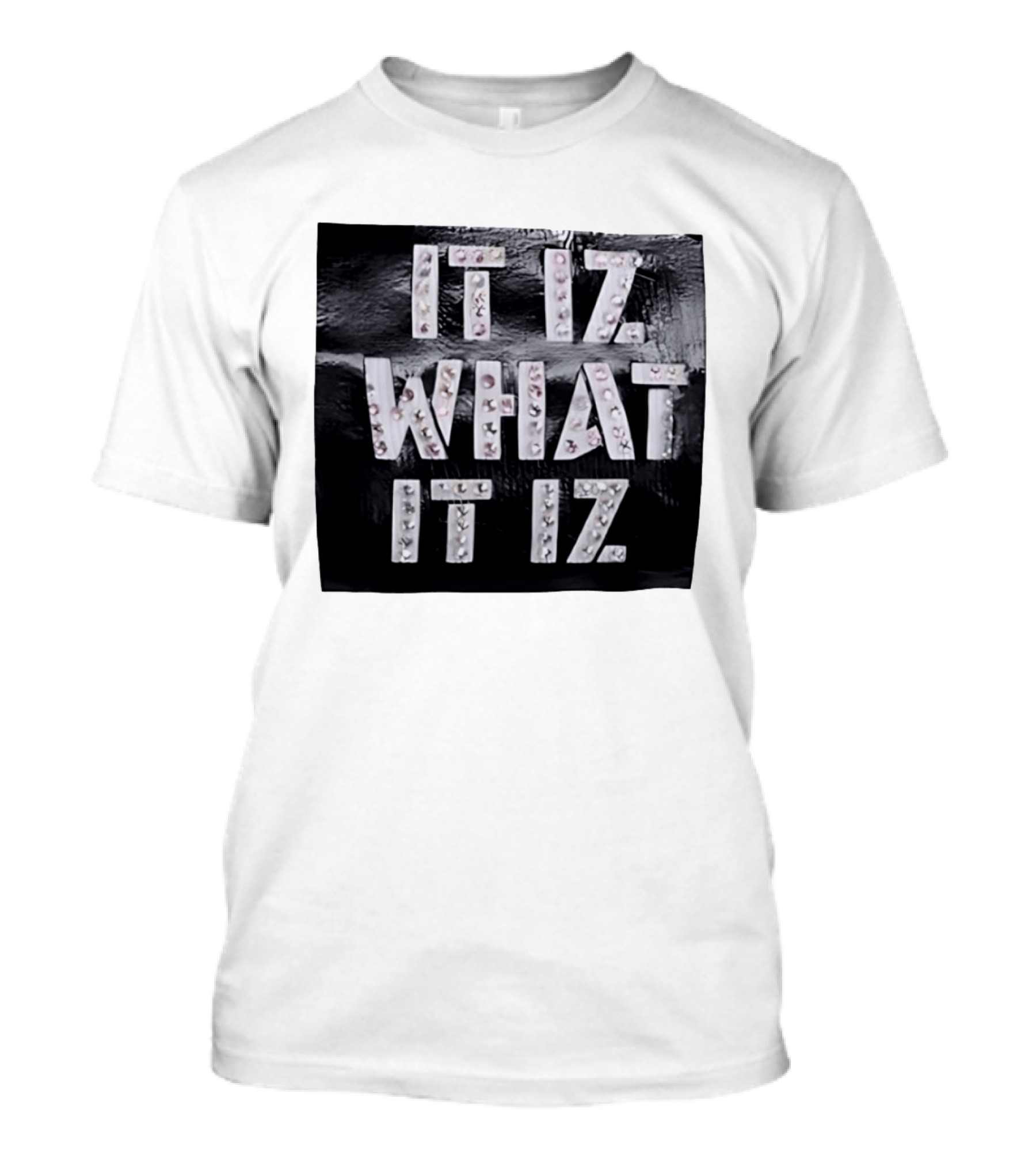 It Iz What It Iz Rhinestone Sparkly Slang Black T-Shirt
