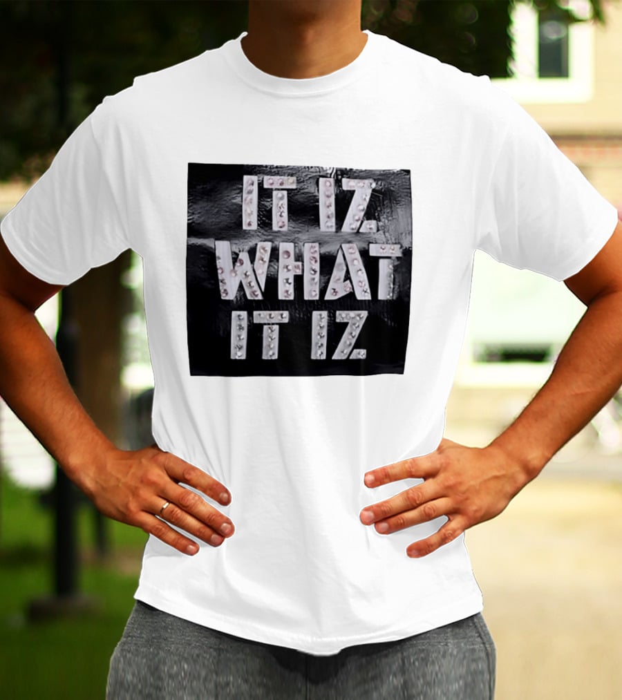 It Iz What It Iz Rhinestone Sparkly Slang Black T-Shirt