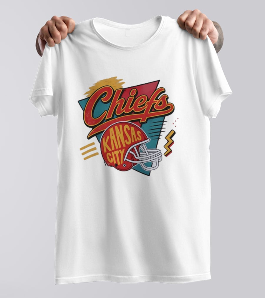Kansas City Chiefs Helmet Retro Style Football T-Shirt