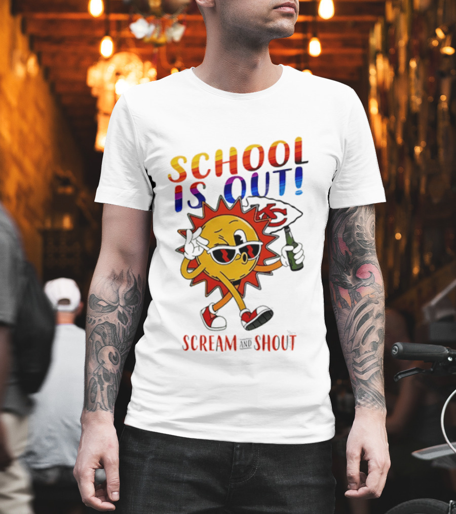 Kansas City Chiefs Sun Character School Is Out Scream And Shout T-Shirt