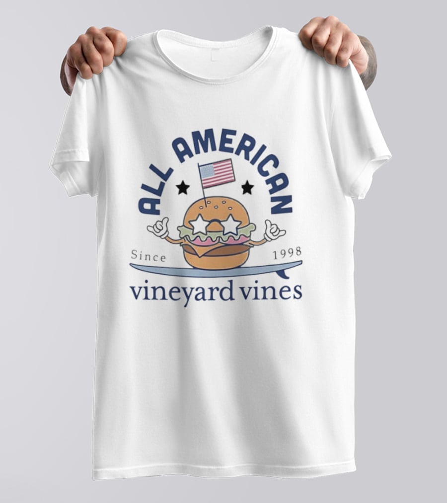 All American Burger Vineyard Vines Since 1998 Flag Stars T-Shirt