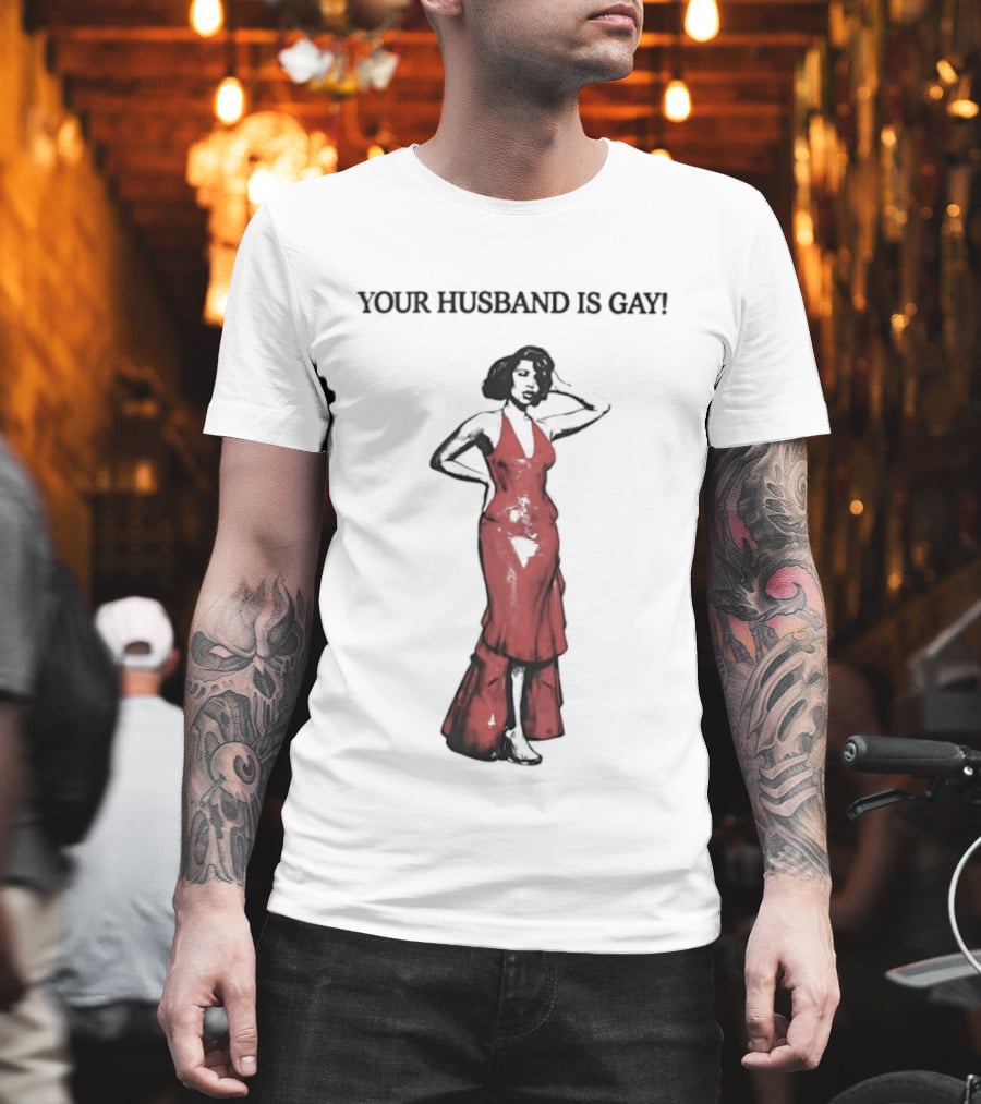 Your Husband Is Gay Woman In Red Dress T-Shirt