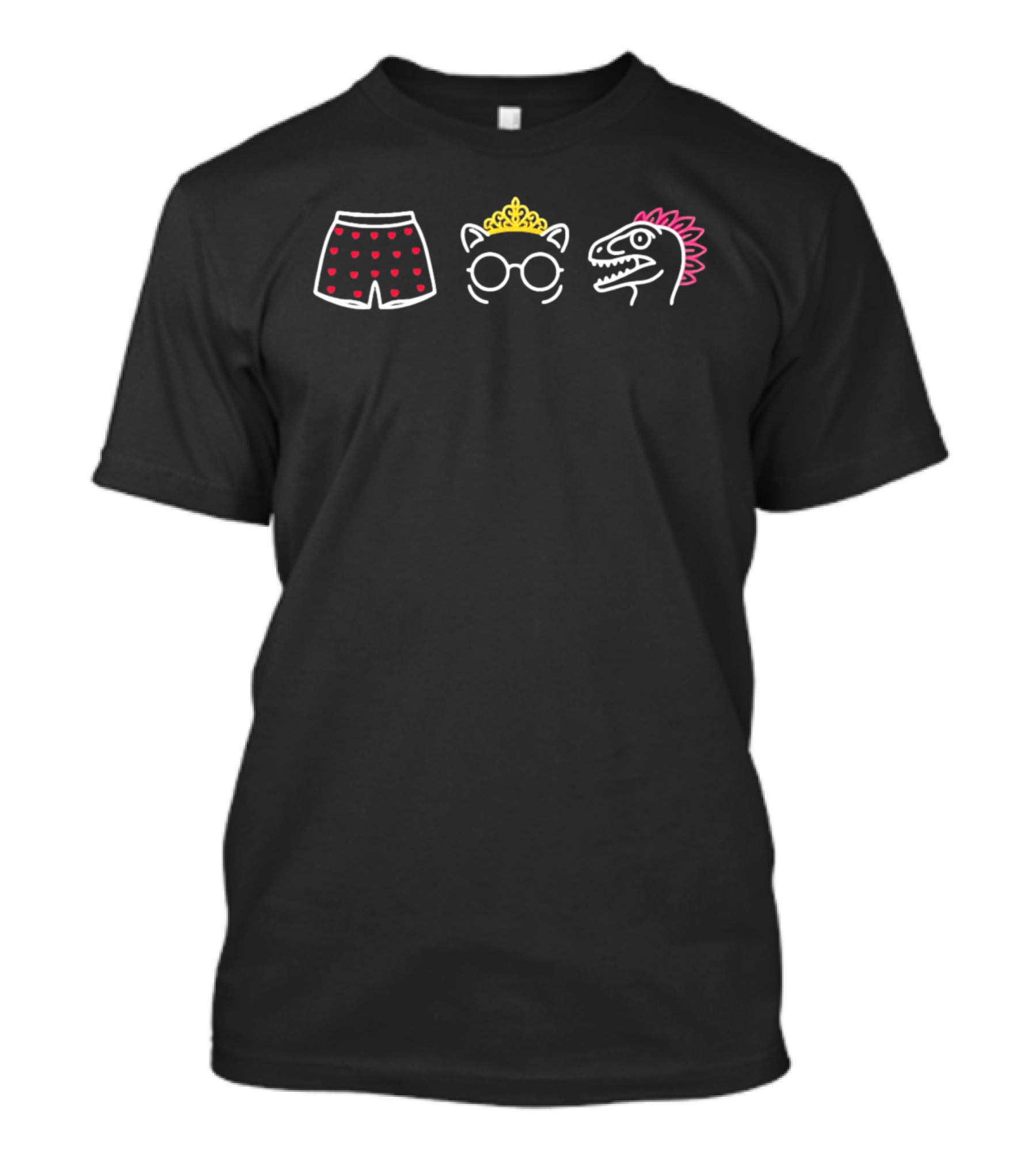 Boxers Hearts Tiara Glasses Dinosaur Neon T-Shirt