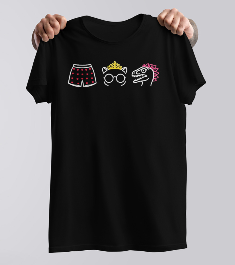 Boxers Hearts Tiara Glasses Dinosaur Neon T-Shirt