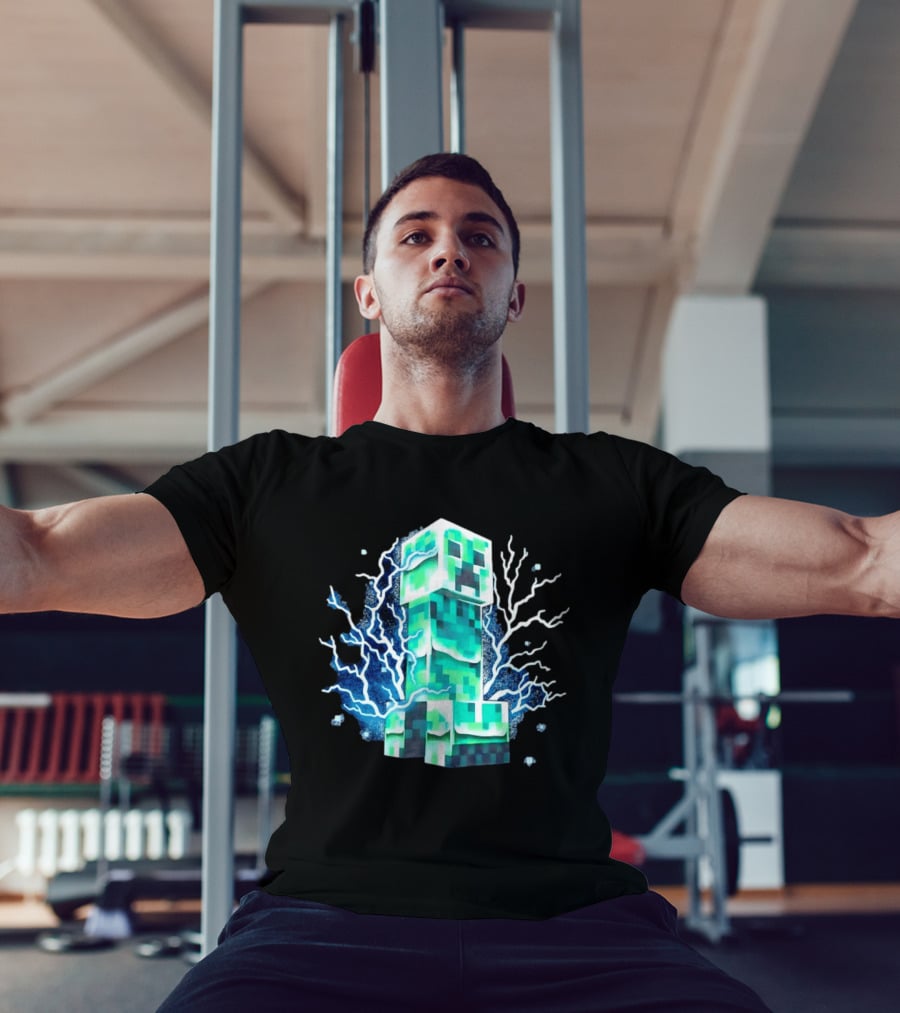 Charged Creeper Lightning Pixelated Monster Gaming Adventure T-Shirt
