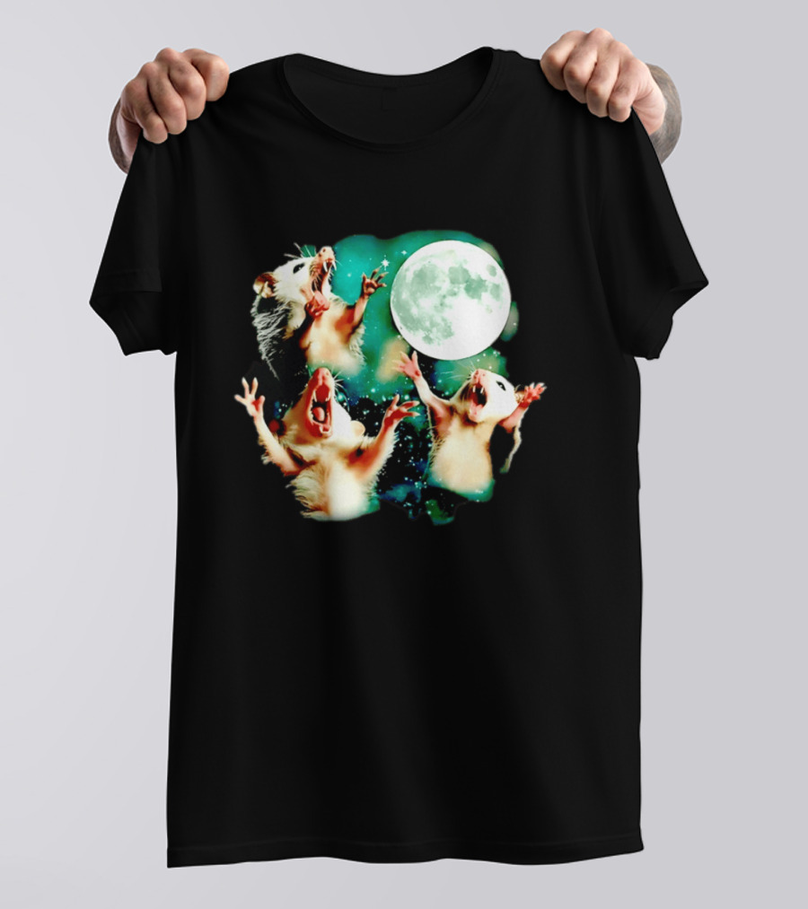 Screaming Opossums Howling At The Moon Opossum Moonlight Night Sky T-Shirt