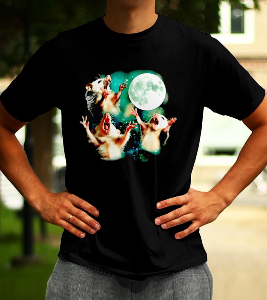 Screaming Opossums Howling At The Moon Opossum Moonlight Night Sky T-Shirt