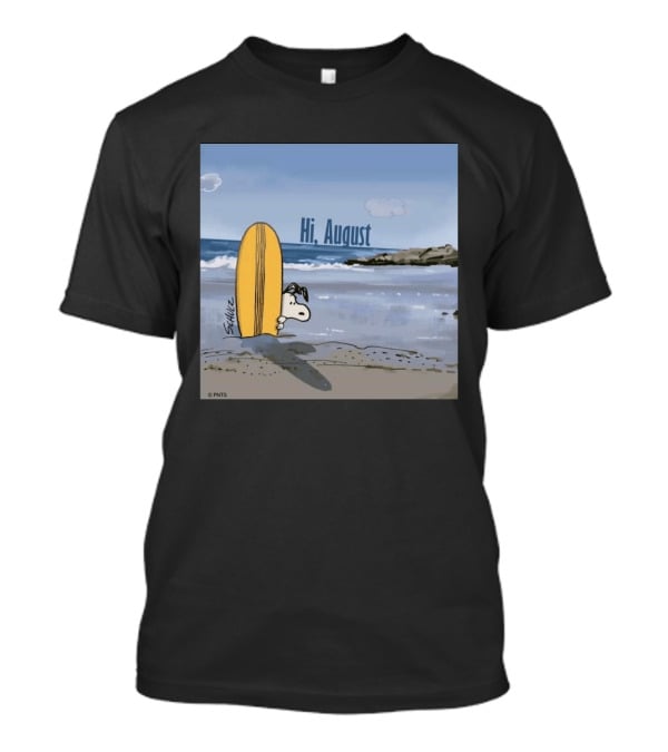 Snoopy Hi August Surfboard Beach Scene By Schulz T-Shirt