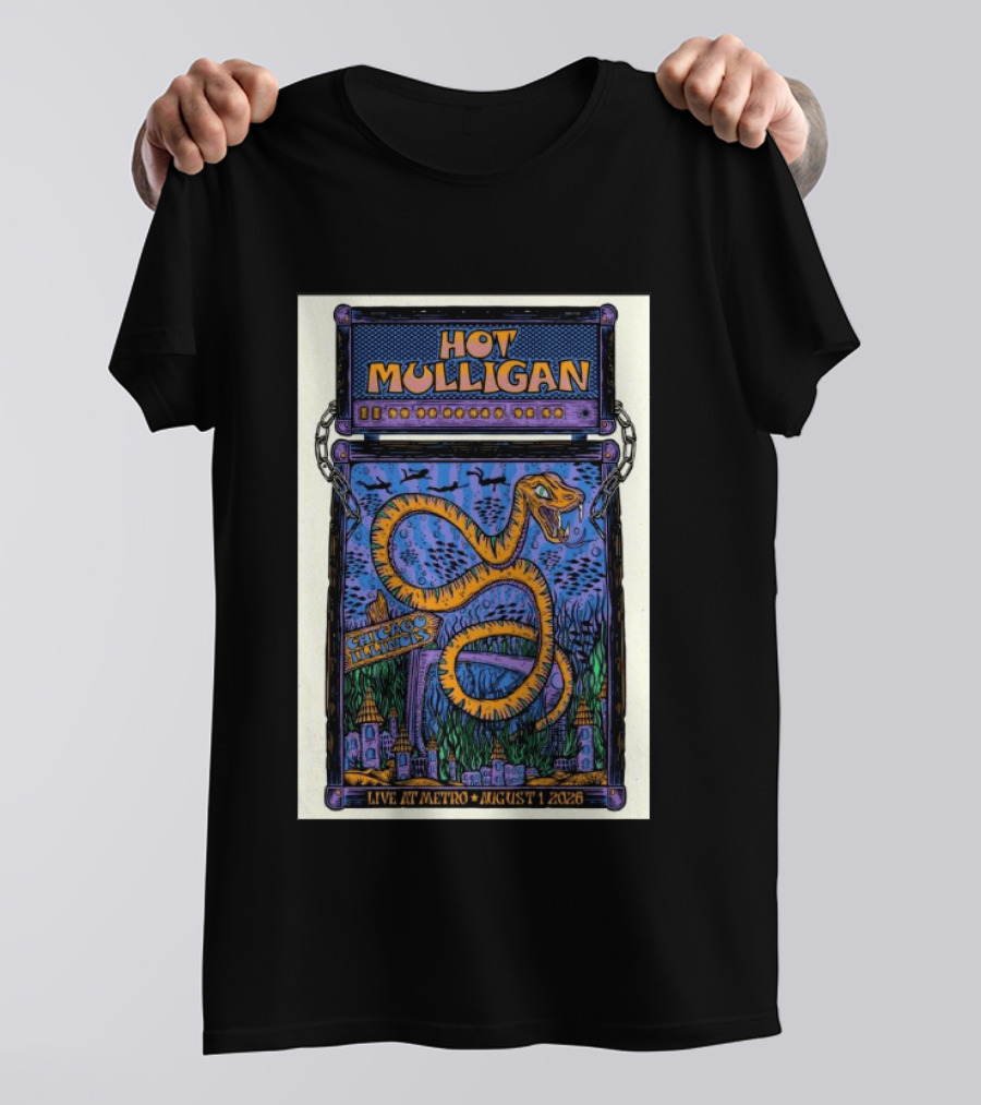 Hot Mulligan Live At Metro Chicago Illinois August 1 2026 With Snake And Cityscape T-Shirt