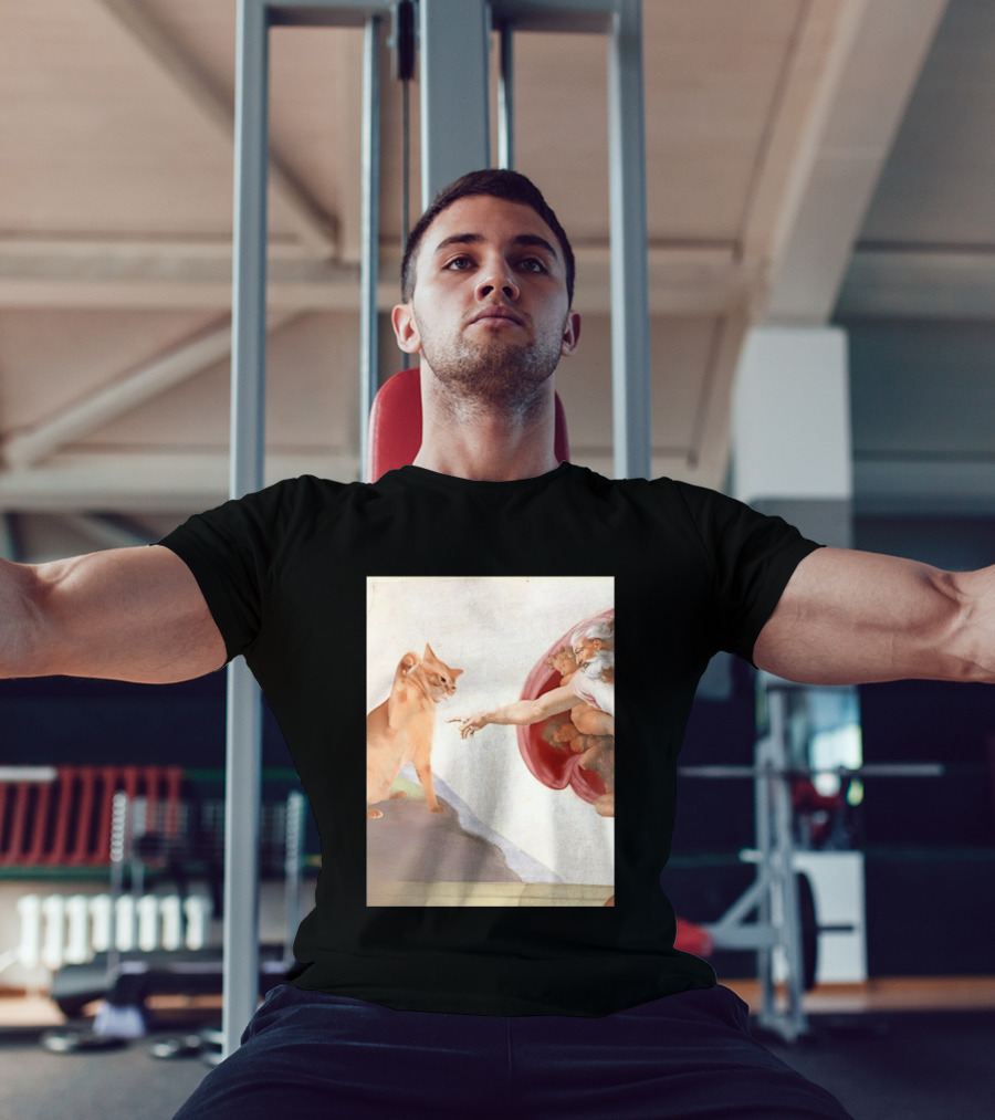 The Creation Of Adam With A Cat By Michelangelo T-Shirt
