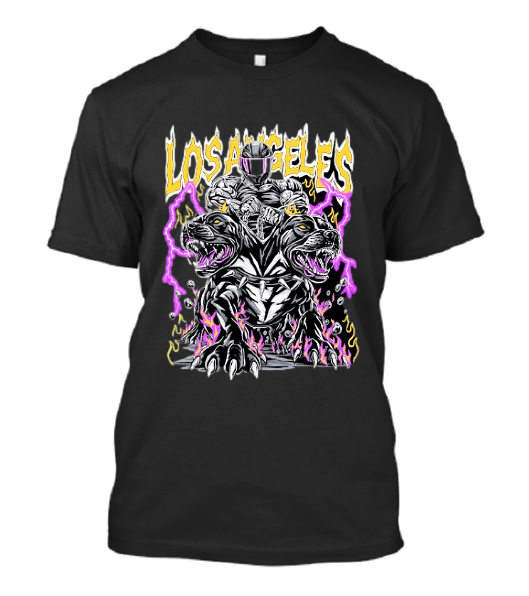 Los Angeles Rider With Two Headed Pitbull And Flames T-Shirt