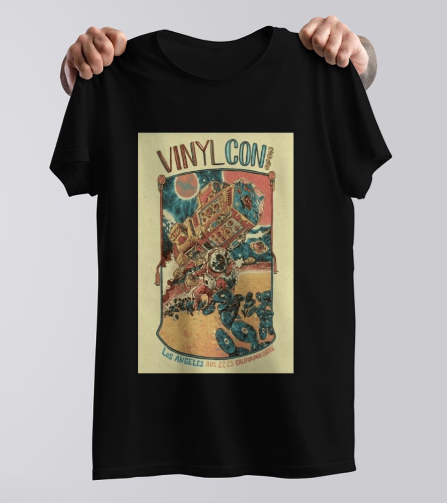 VinylCon Los Angeles August 22 23 2026 California Festival Space Astronaut Turntable T-Shirt