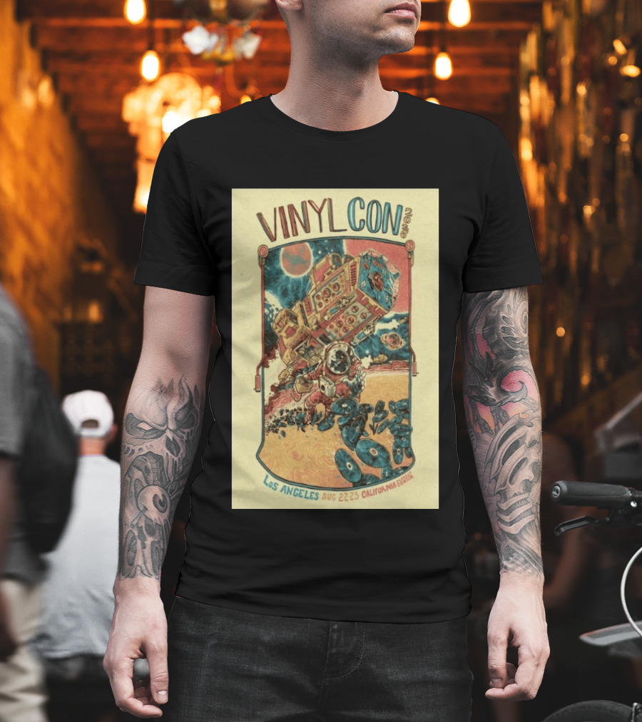 VinylCon Los Angeles August 22 23 2026 California Festival Space Astronaut Turntable T-Shirt